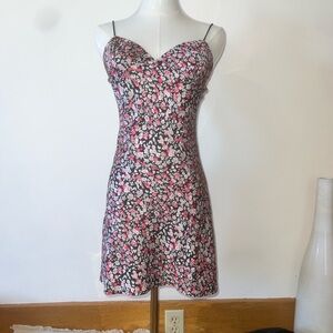Lioness Black Floral Slip Dress with Pink & White Blossoms X-Small Like New